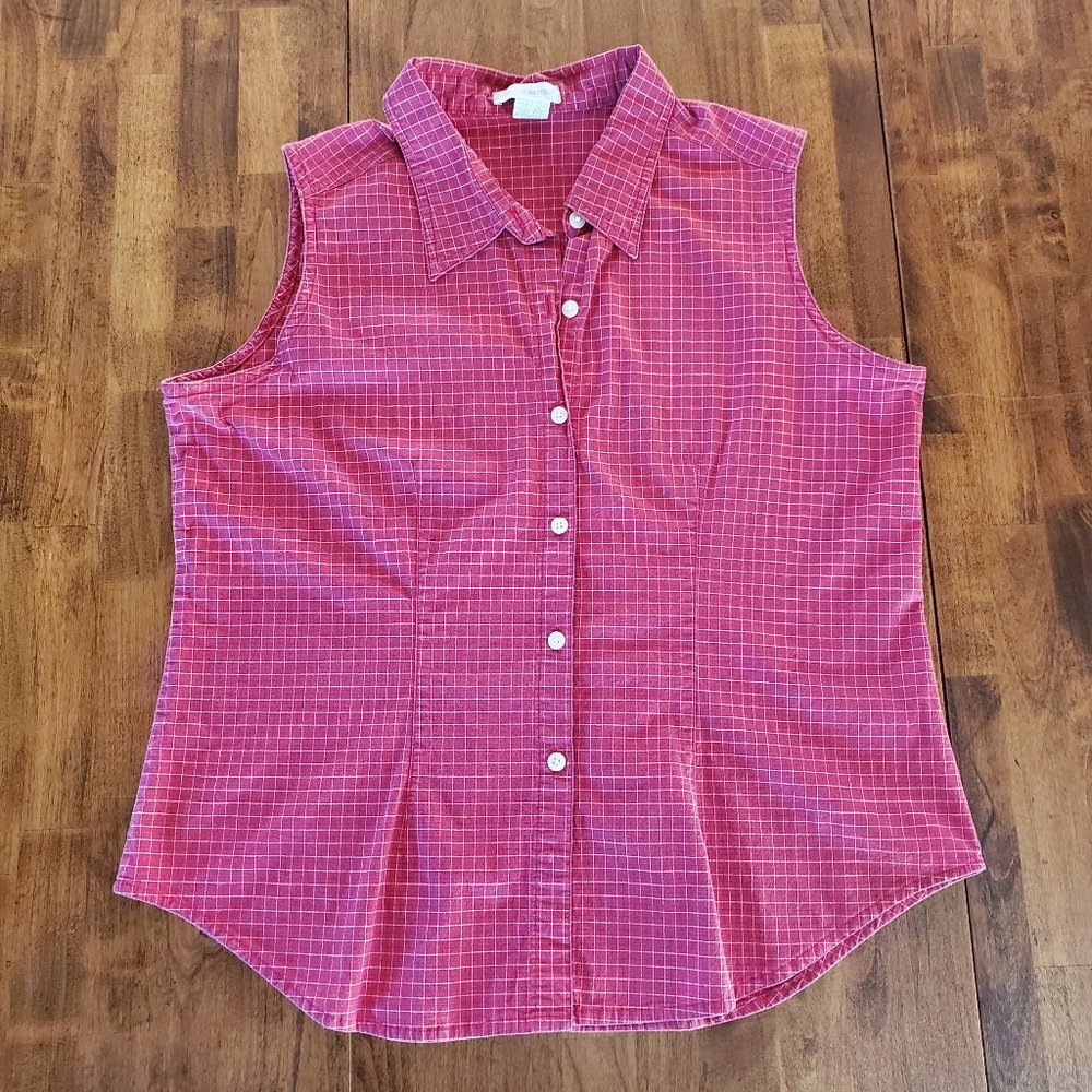 Checkered Print Sleeveless Collared Button Shirt Size XL